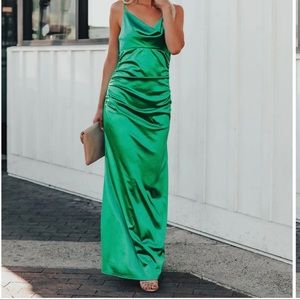 NWT VICI Emerald Green Satin Cowl Neck Maxi Dress Formal Gown